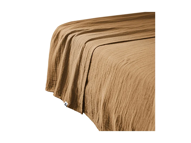 Drap plat 240 x 300 cm en double gaze de coton camel - PEPA