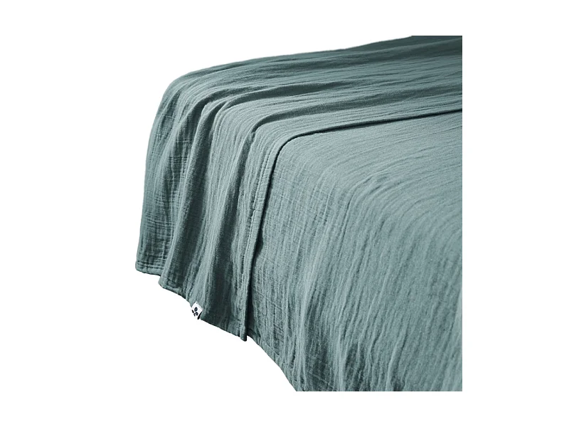 Drap plat 240 x 300 cm en double gaze de coton bleu canard - PEPA
