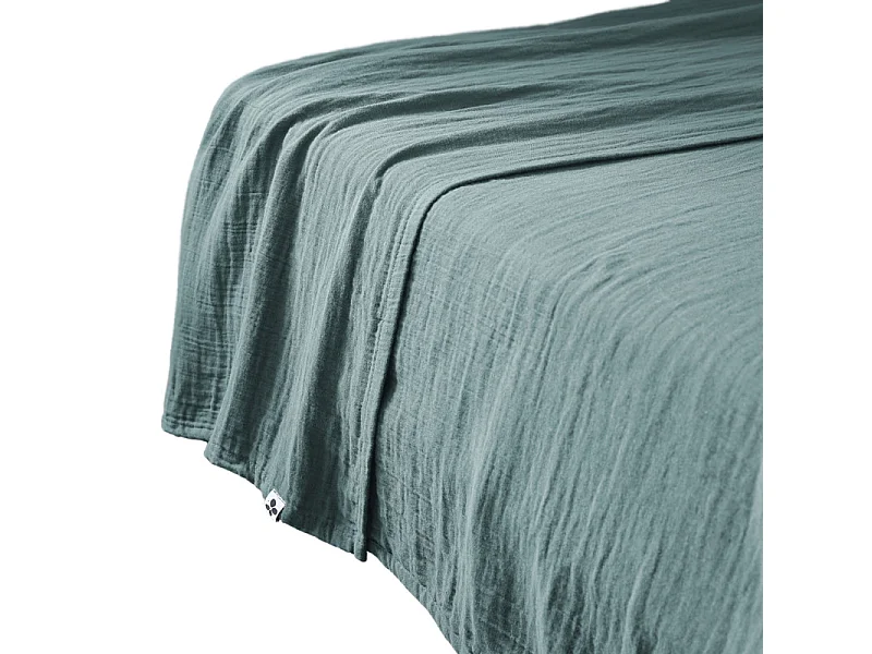 Drap plat 240 x 300 cm en double gaze de coton bleu canard - PEPA