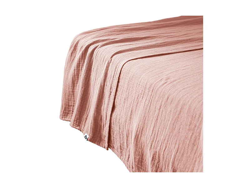 Drap plat 240 x 300 cm en double gaze de coton pêche - PEPA