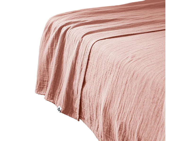 Drap plat 240 x 300 cm en double gaze de coton pêche - PEPA