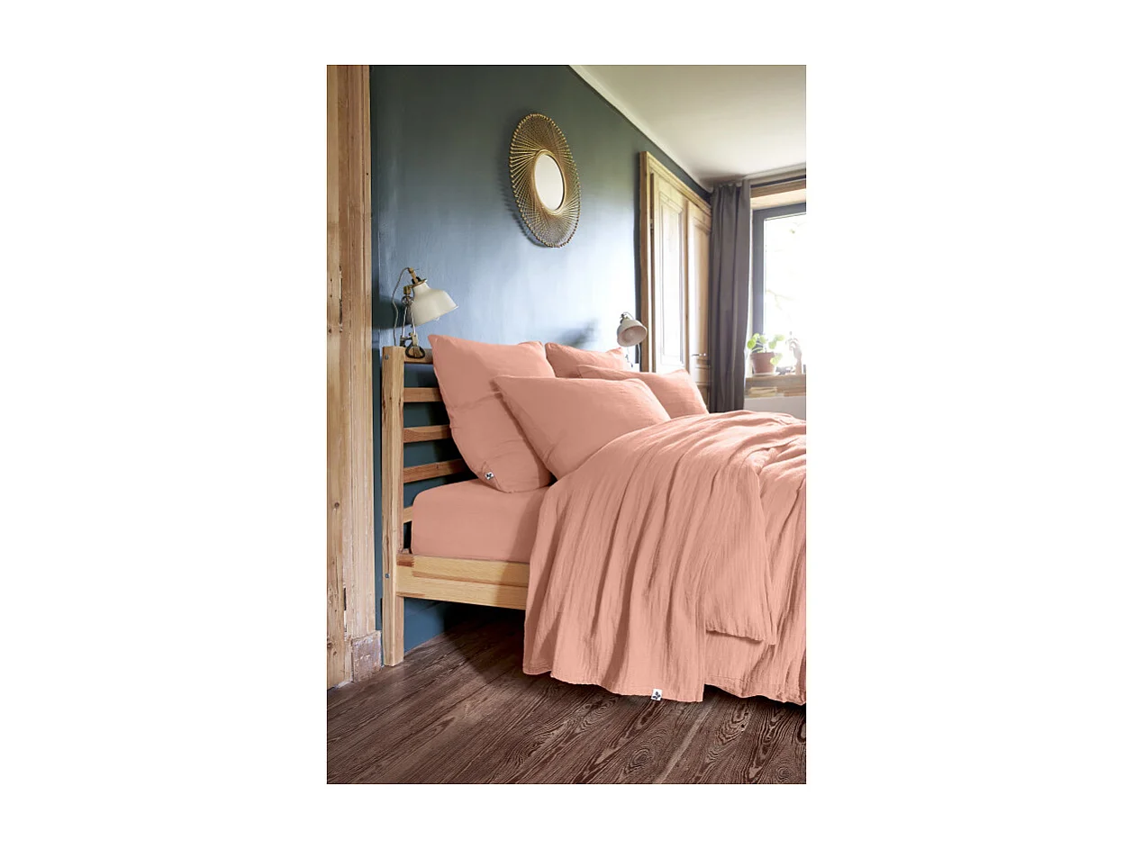 Drap plat 240 x 300 cm en double gaze de coton pêche - PEPA