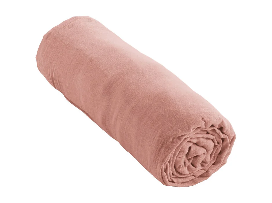 Drap plat 240 x 300 cm en double gaze de coton pêche - PEPA