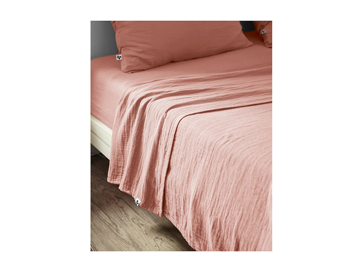 Drap plat 240 x 300 cm en double gaze de coton pêche - PEPA