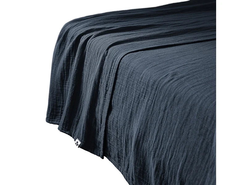 Drap plat 240 x 300 cm en double gaze de coton bleu nuit - PEPA
