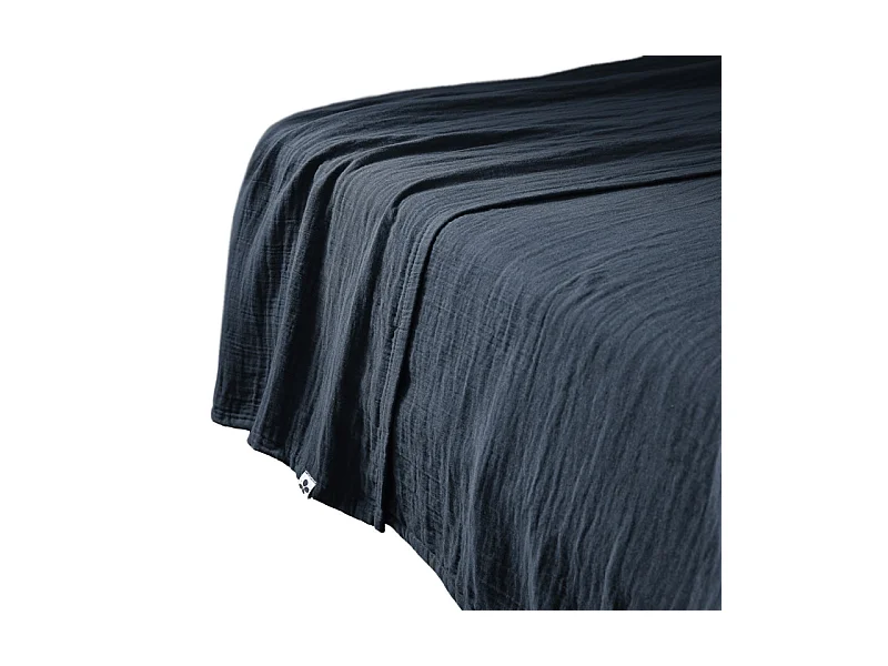 Drap plat 240 x 300 cm en double gaze de coton bleu nuit - PEPA