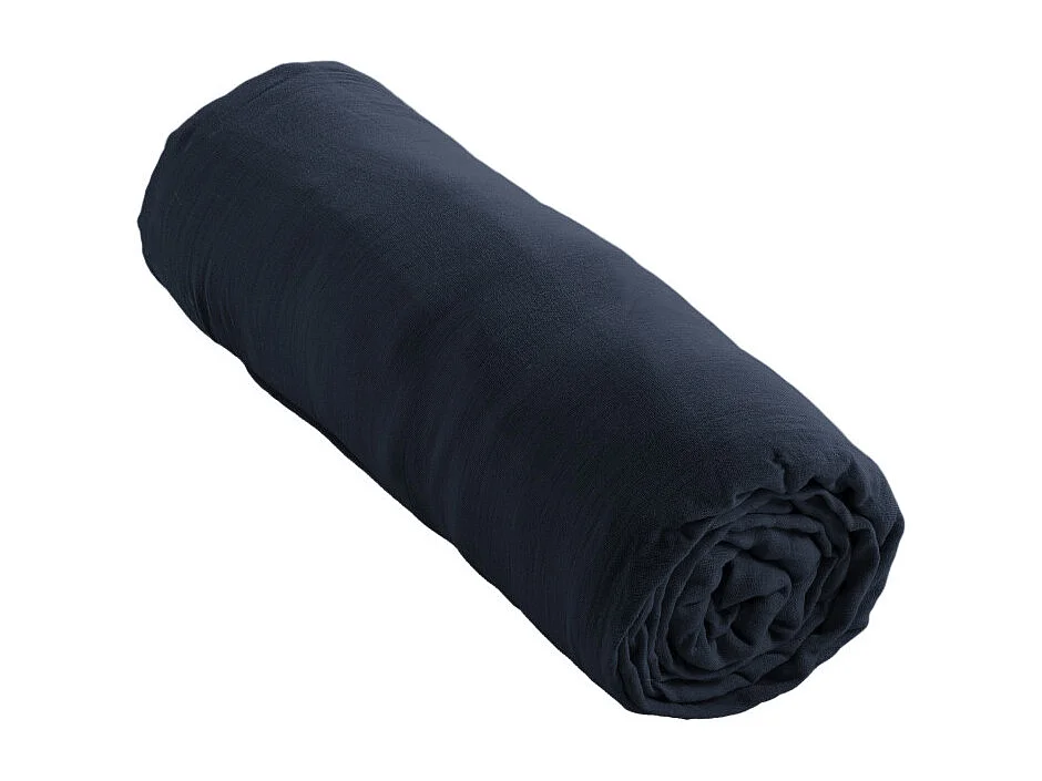 Drap plat 240 x 300 cm en double gaze de coton bleu nuit - PEPA