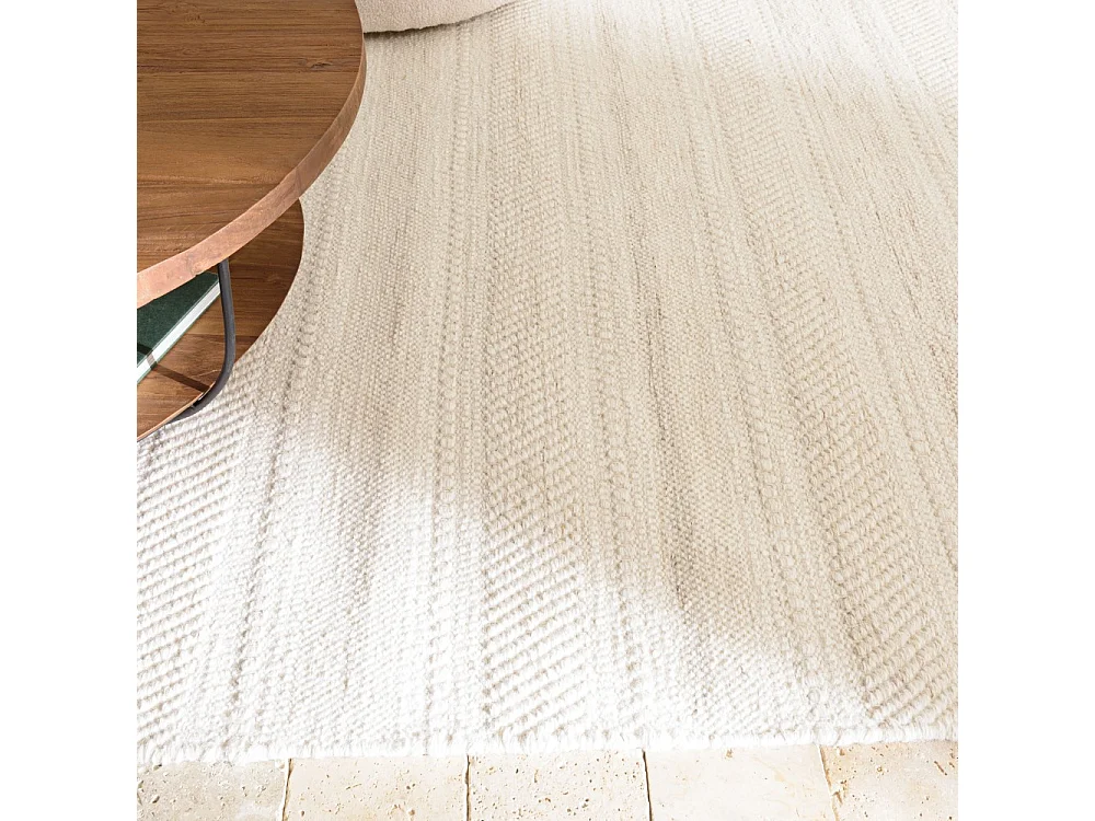 SACHA - Tapis rectangulaire 160x230cm laine texturée nuances de beige