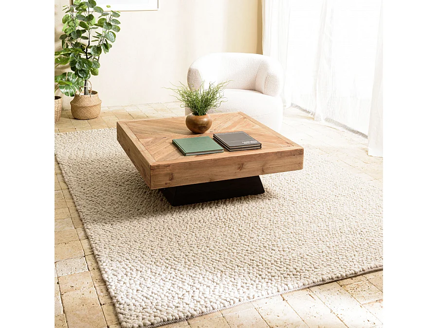 QUENTIN - Tapis rectangulaire 160x230cm en laine bouclée couleur beige