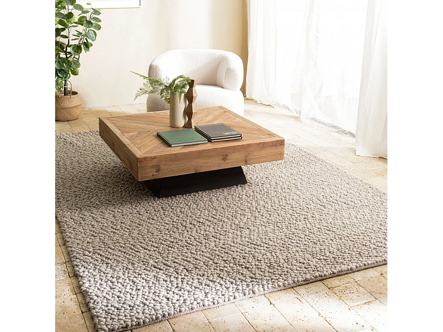 QUENTIN - Tapis rectangulaire 160x230cm en laine bouclée gris