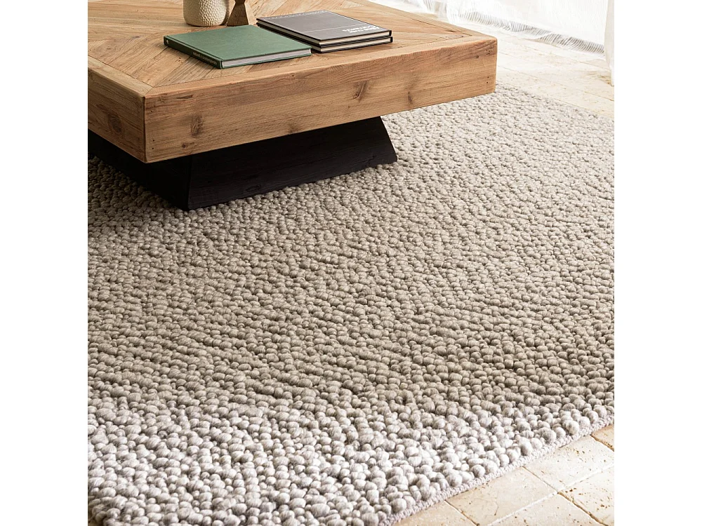 QUENTIN - Tapis rectangulaire 160x230cm en laine bouclée gris