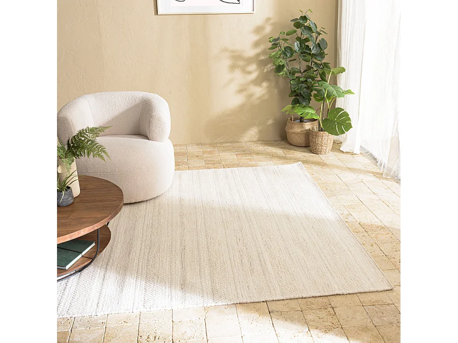 SACHA - Tapis rectangulaire 200x290cm laine texturée nuances de beige
