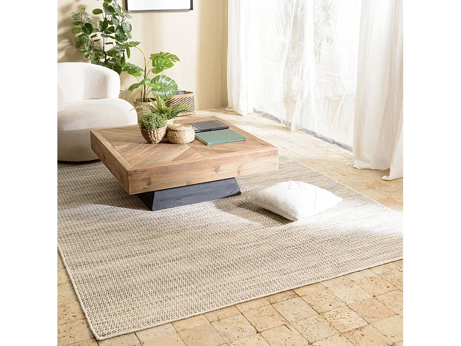 QUENTIN - Tapis rect. 160x230cm en laine tissée couleur blanc et kaki
