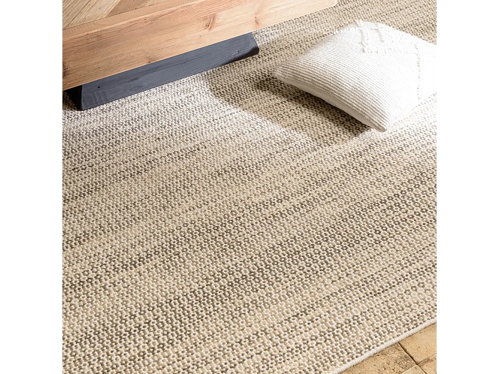 QUENTIN - Tapis rect. 160x230cm en laine tissée couleur blanc et kaki