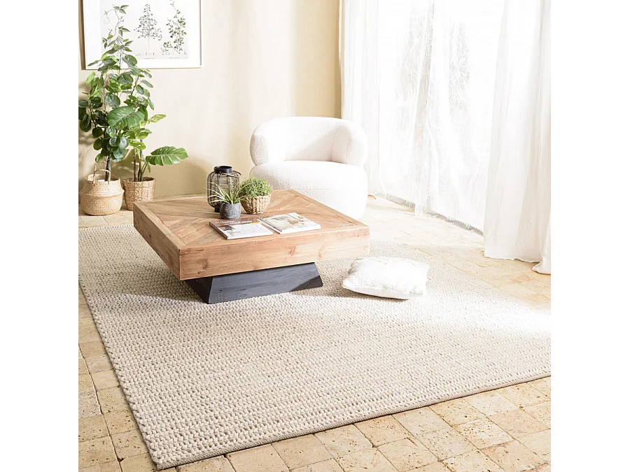QUENTIN - Tapis rectangulaire 200x290cm en laine tissée couleur beige
