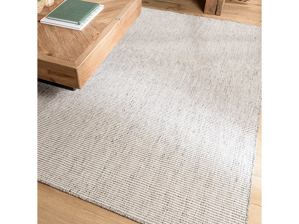 QUENTIN - Tapis rect 160x230cm en laine tissée couleur blanc/gris