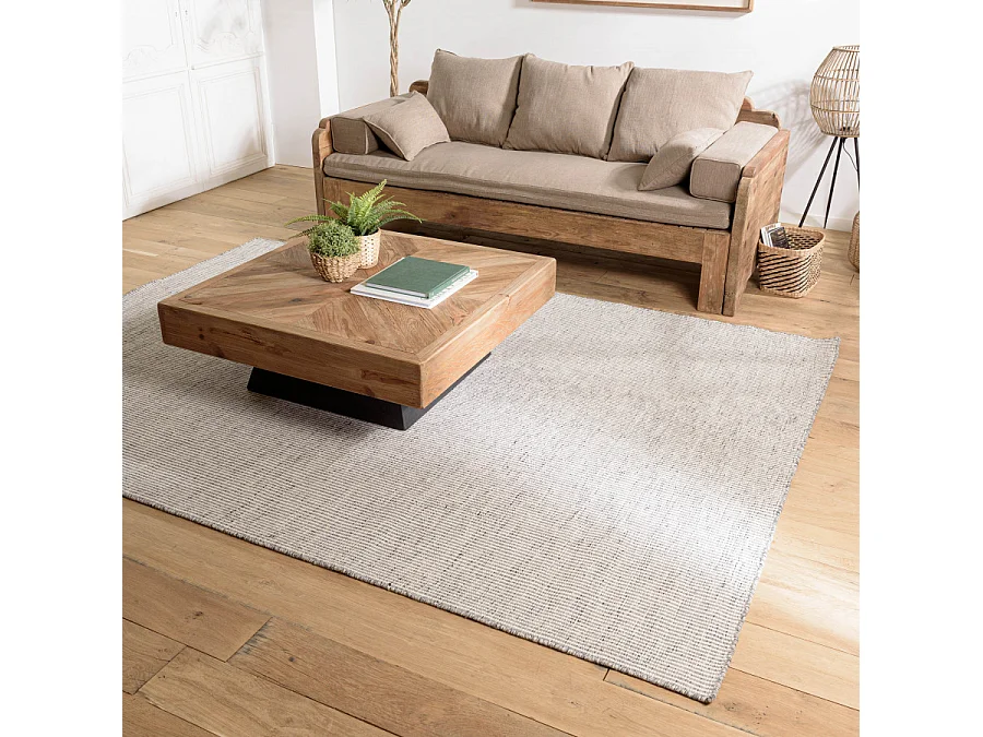 QUENTIN - Tapis rect 200x290cm en laine tissée couleur blanc/gris