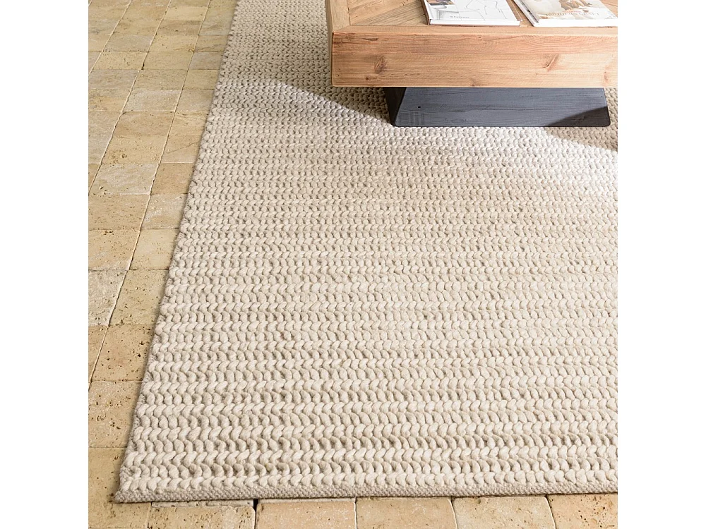 QUENTIN - Tapis rectangulaire 160x230cm en laine tissée couleur beige