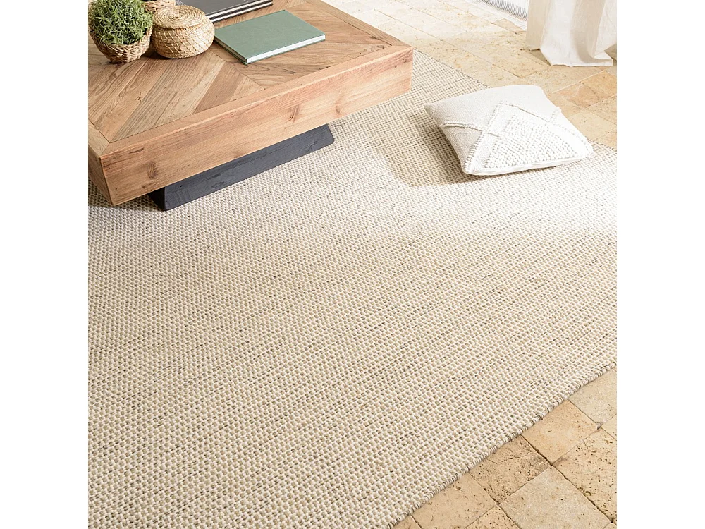 QUENTIN - Tapis rect 160x230cm laine tissée couleur blanc/marron