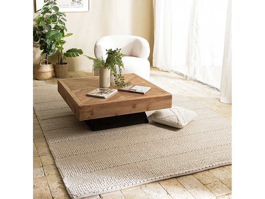 QUENTIN - Tapis rectangulaire 200x290cm en laine tissée couleur beige