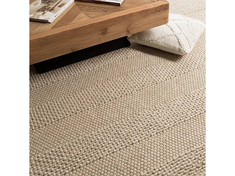 QUENTIN - Tapis rectangulaire 200x290cm en laine tissée couleur beige