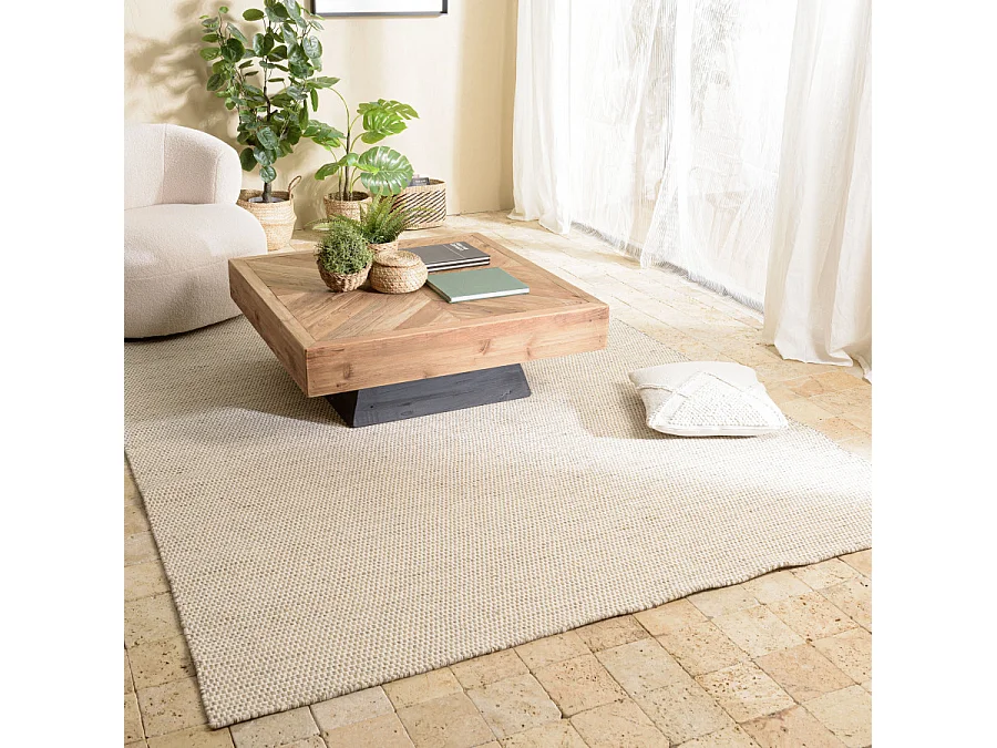 QUENTIN - Tapis rect 200x290cm laine tissée couleur blanc/marron