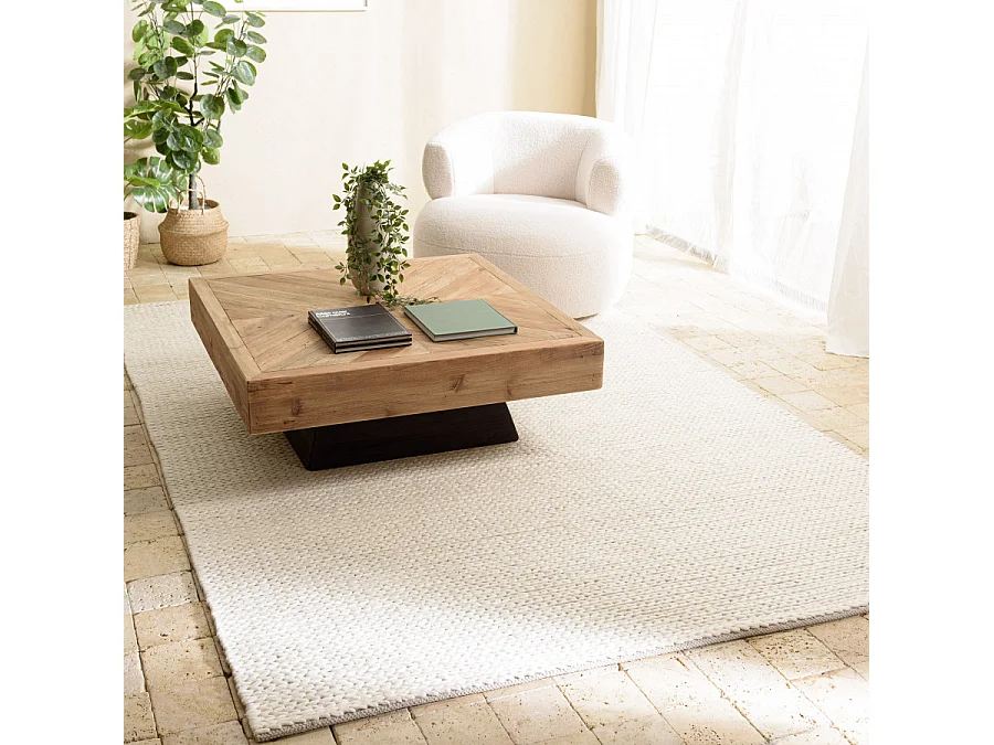 QUENTIN - Tapis rectangulaire 160x230cm en laine tissée couleur blanc