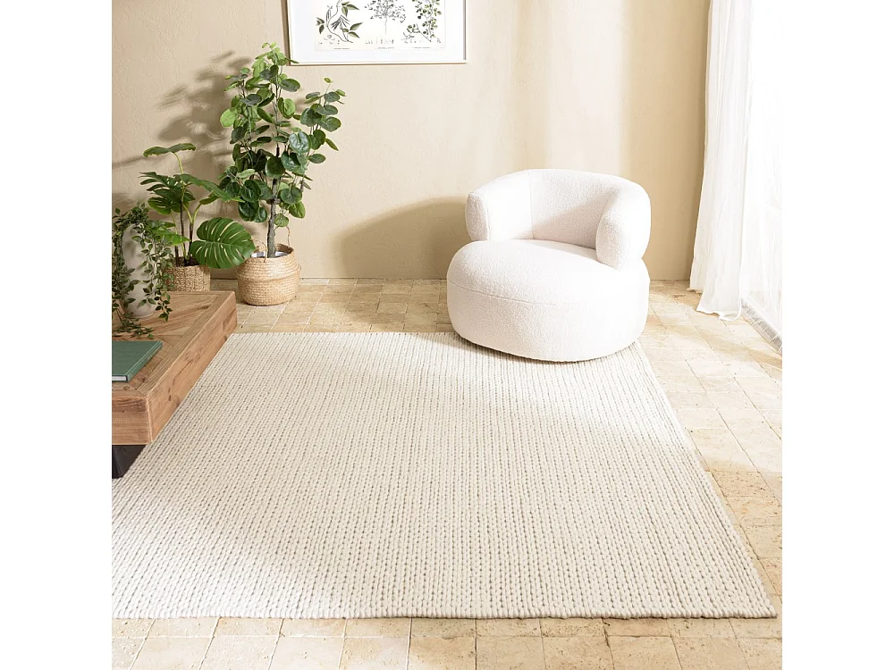 QUENTIN - Tapis rectangulaire 160x230cm en laine tissée couleur blanc