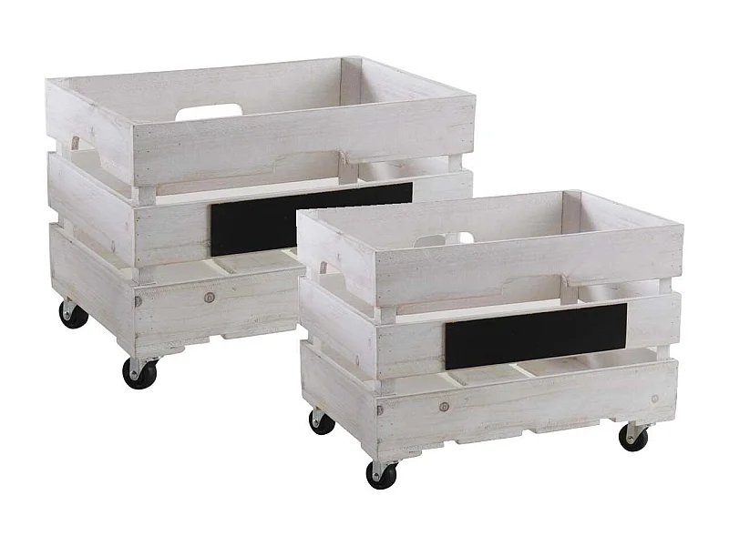 Caisses de rangement en bois blanchi (Lot de 2)