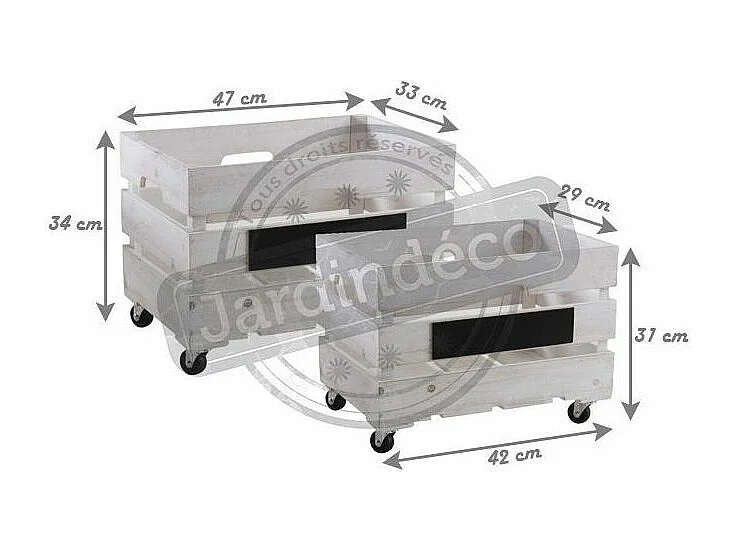 Caisses de rangement en bois blanchi (Lot de 2)