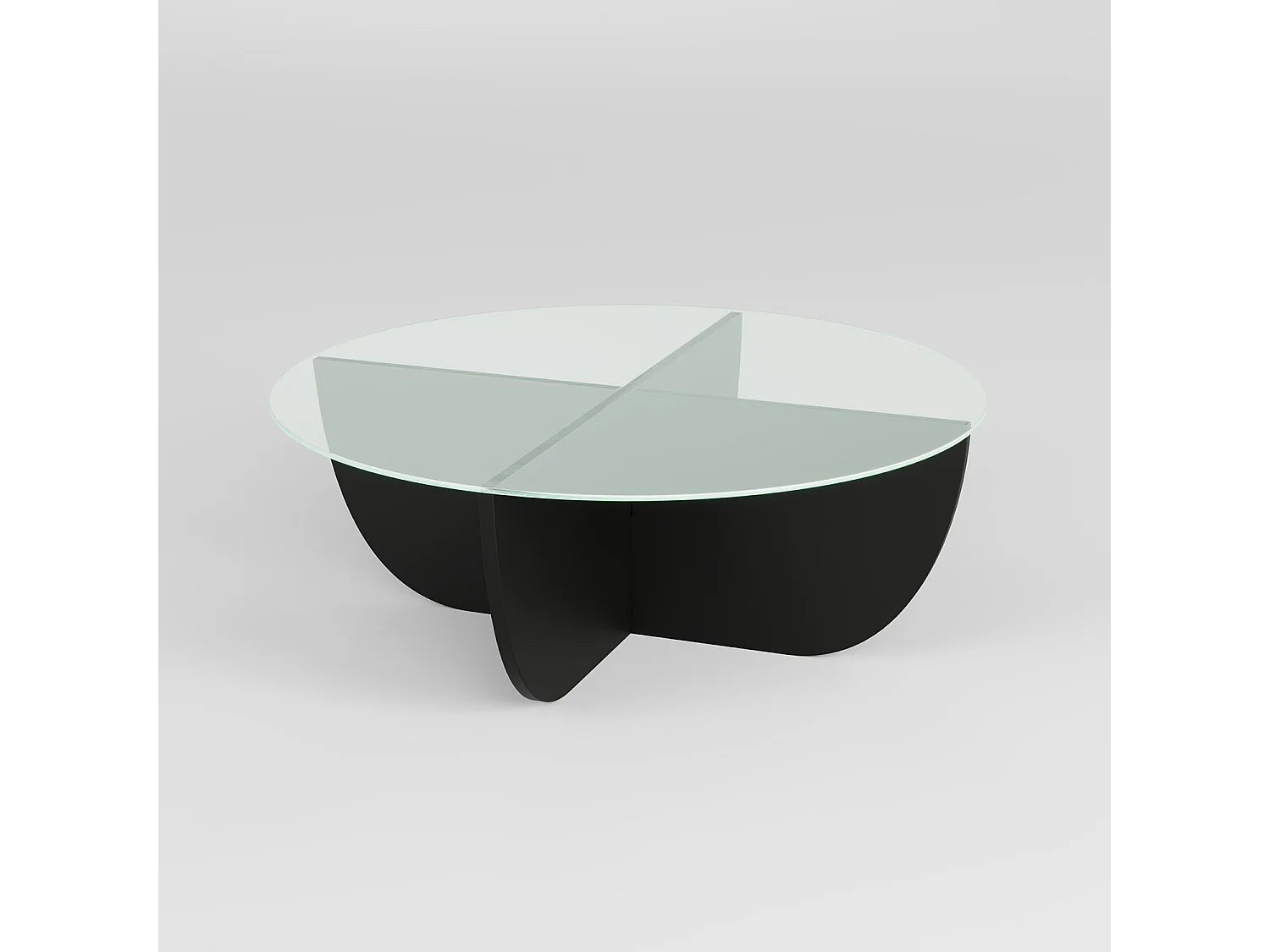 Table basse design Lynas D90cm Bois Noir et Verre trompé Transparent