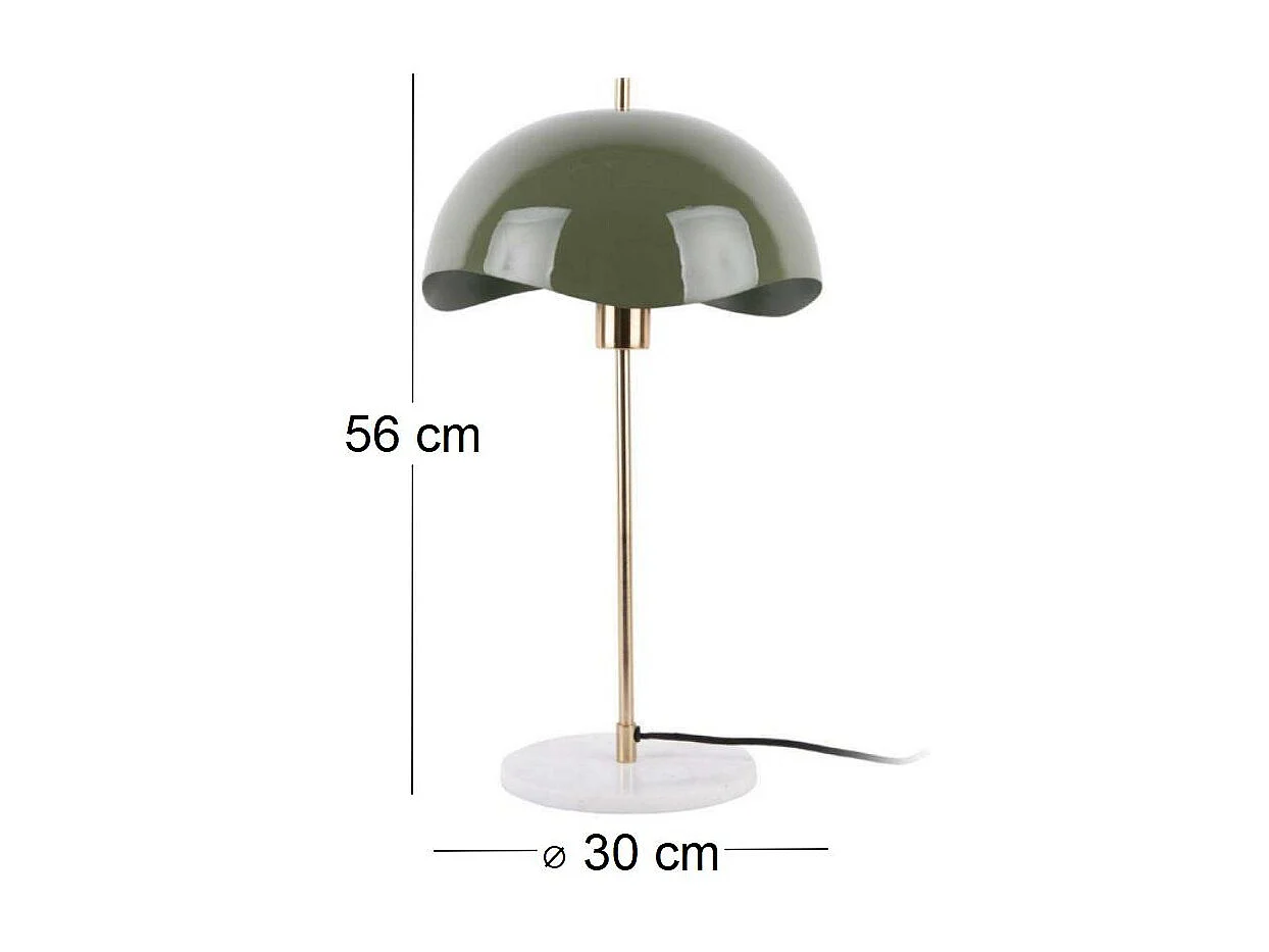 Waved Dome - Lampe à poser en métal et marbre - Vert kaki