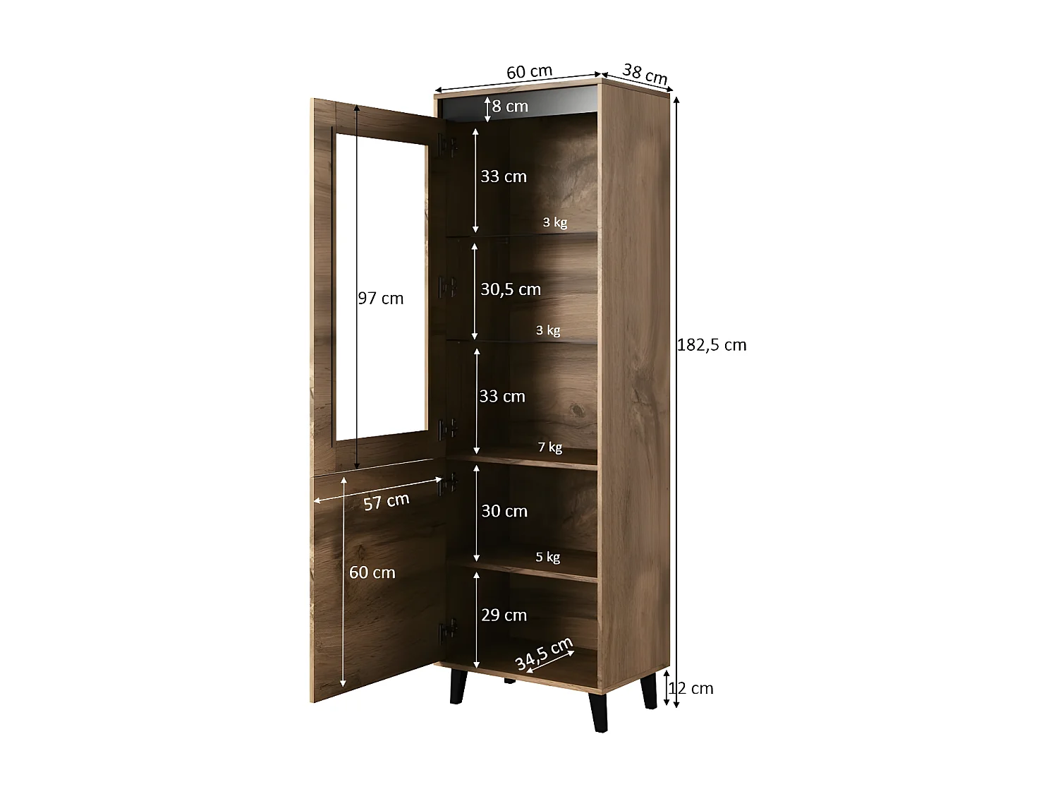 Vitrine 1 porte NORI 60 cm style industriel