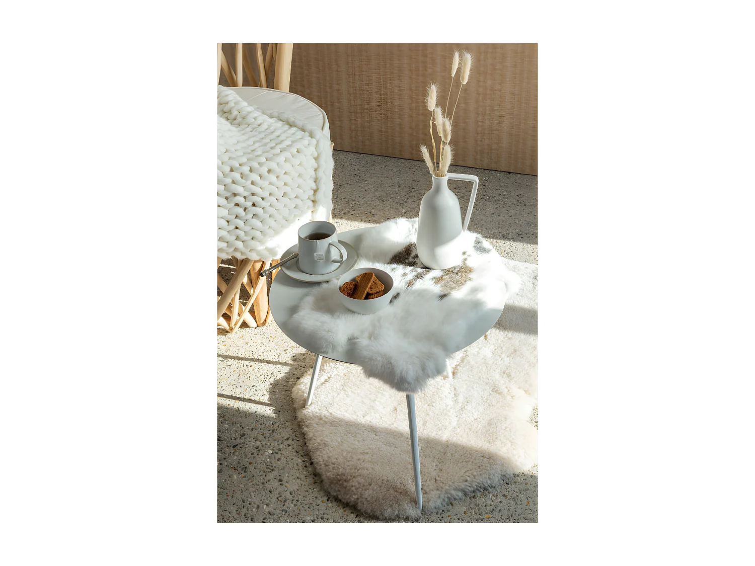 Peau De Lapin Blanc/Marron Points - L 53 x l 36 x H 0,5 cm