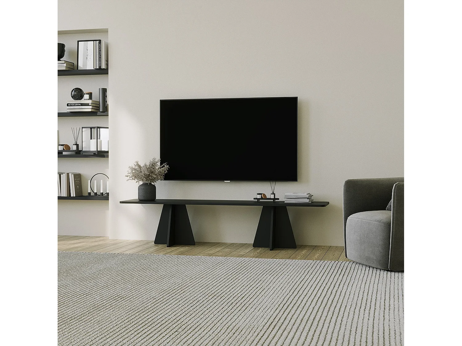 Meuble TV moderne Ralio L180cm Noir