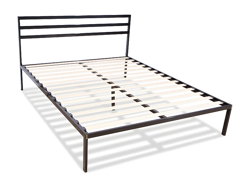 Cadre De Lit 140x190 Avec Sommier à Lattes Et Tête De Lit Rembourrée - Structure Métal Robuste, Rangement Intégré - Lit 2 Personnes
