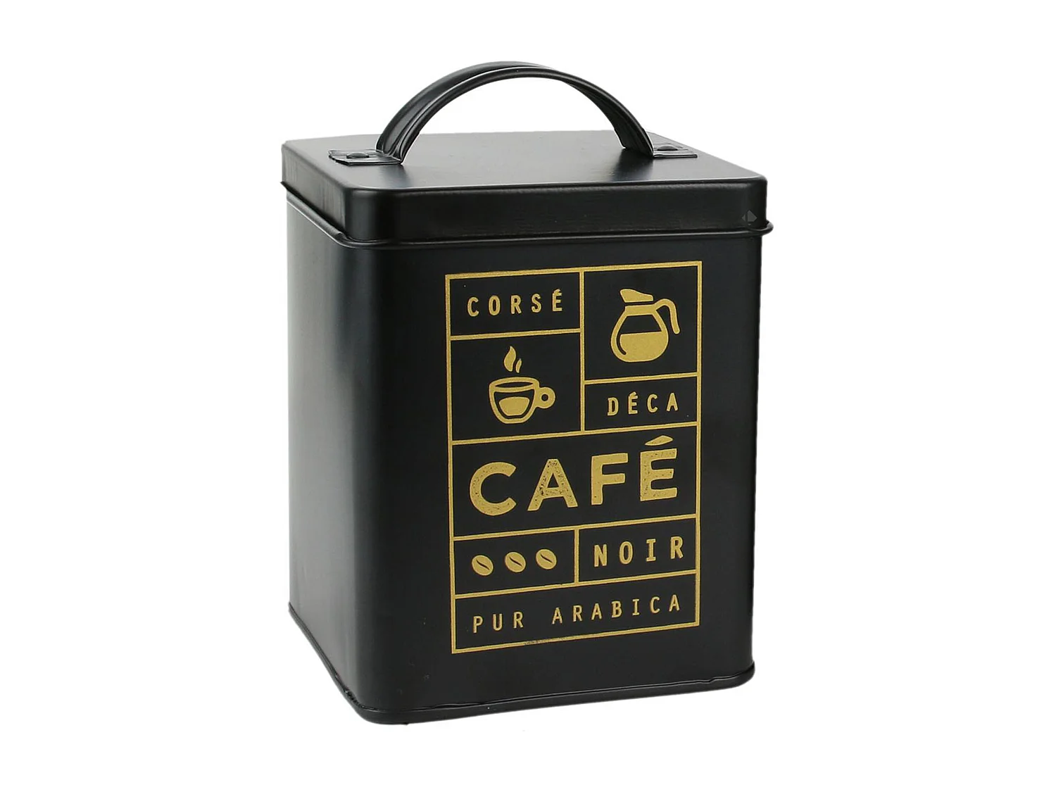 Boite de rangement 15L en métal motif café collection BLACK MAT noire