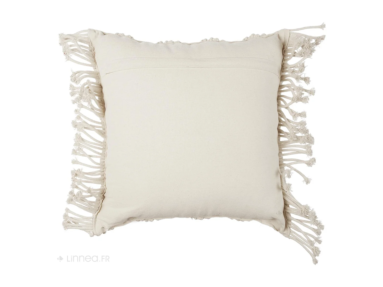 Coussin à franges 40x40 cm collection BOHEME macramé façon tressé beige