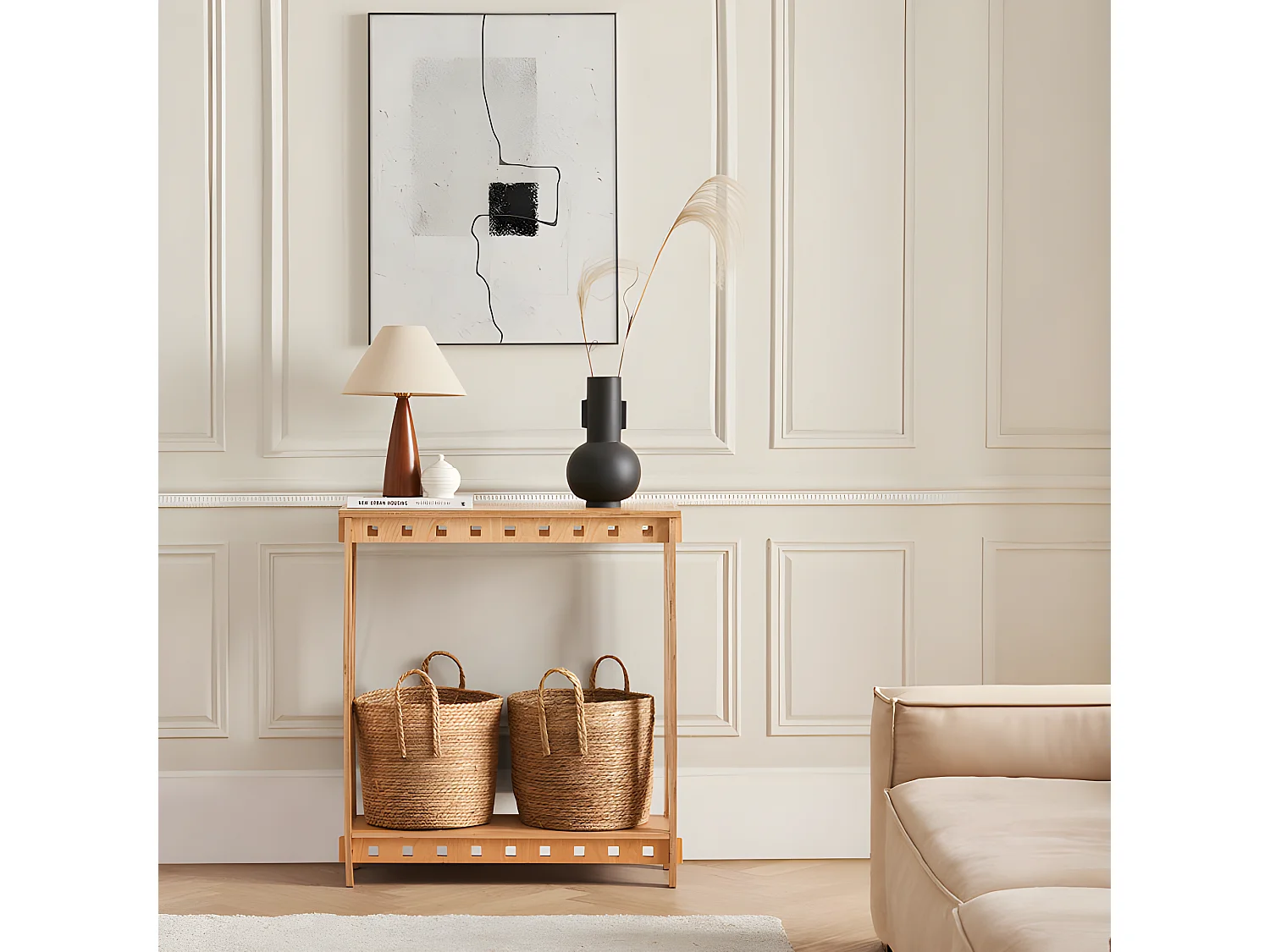 SoBuy Houten consoletafel, design entreeconsole, bankuiteinden, decoratieve tafel voor woonkamer, hal, slaapkamer, 80 x 30 x 87,5 cm, pen- en gatstructuur, HFSB01-N