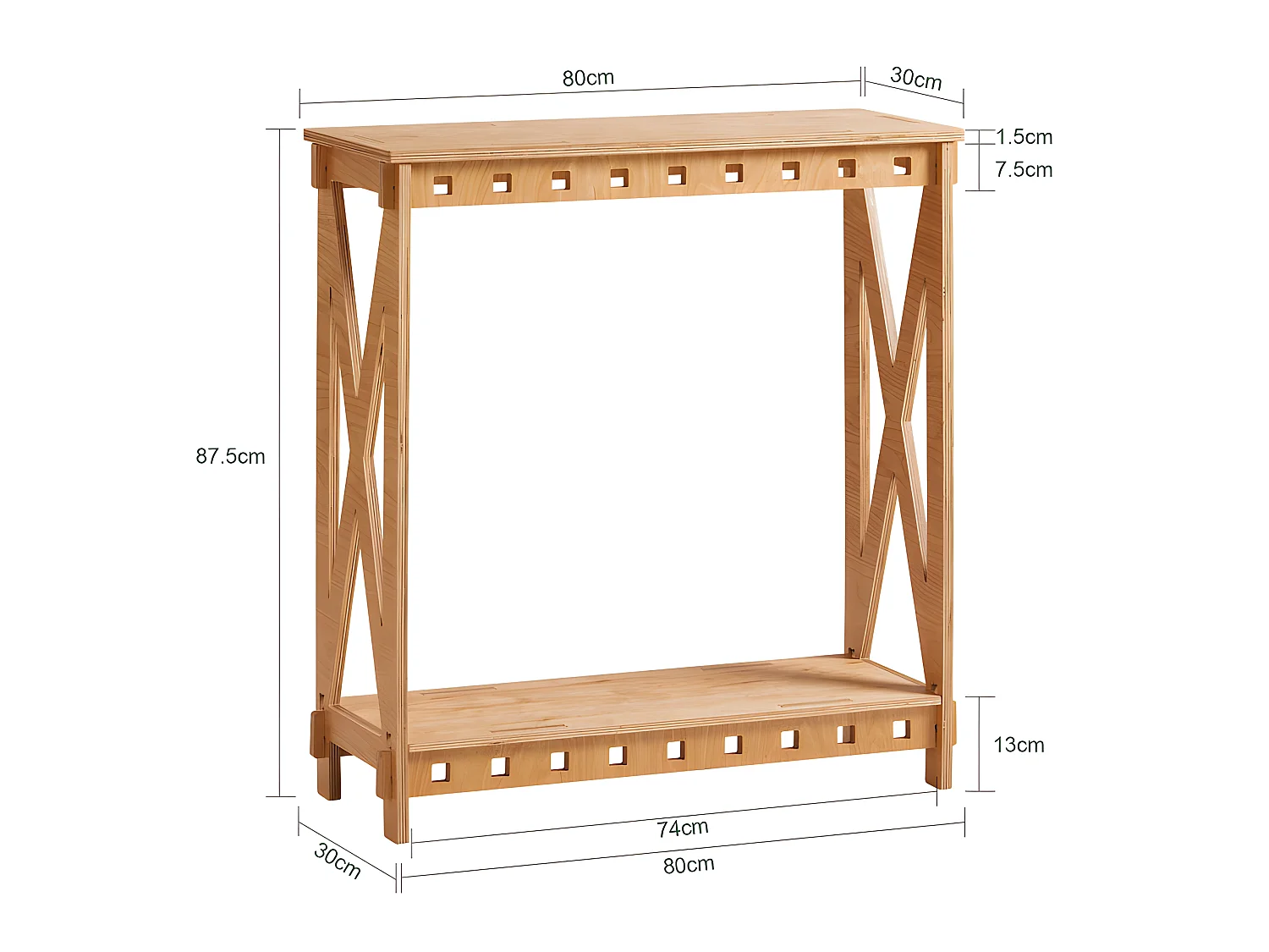 SoBuy Houten consoletafel, design entreeconsole, bankuiteinden, decoratieve tafel voor woonkamer, hal, slaapkamer, 80 x 30 x 87,5 cm, pen- en gatstructuur, HFSB01-N