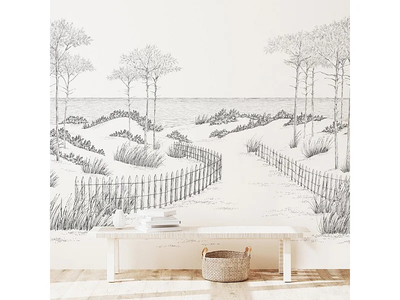 Papier peint panoramique - Les Landes - Noir - intissé : 150g/m² - 7 lés : 336x270cm