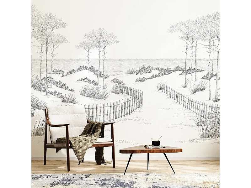 Papier peint panoramique - Les Landes - Noir - intissé : 150g/m² - 7 lés : 336x270cm