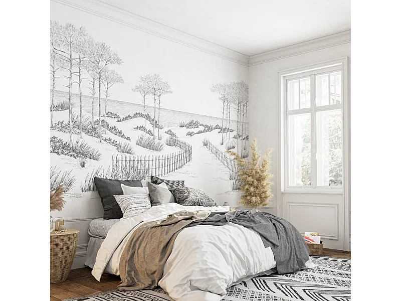 Papier peint panoramique - Les Landes - Noir - intissé : 150g/m² - 7 lés : 336x270cm