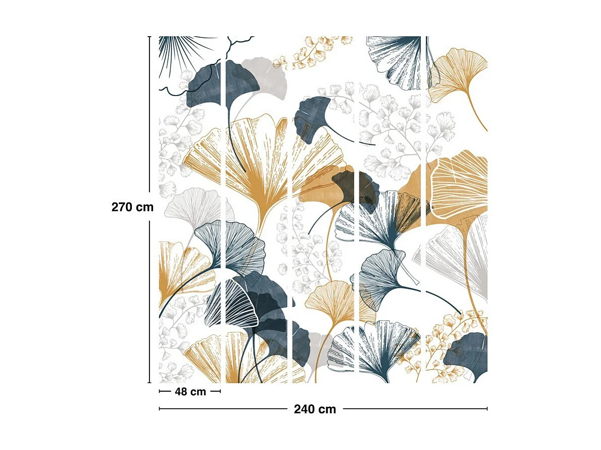 Papier peint panoramique - Gingko - Multicolore - intissé : 150g/m² - 5 lés : 240x270cm