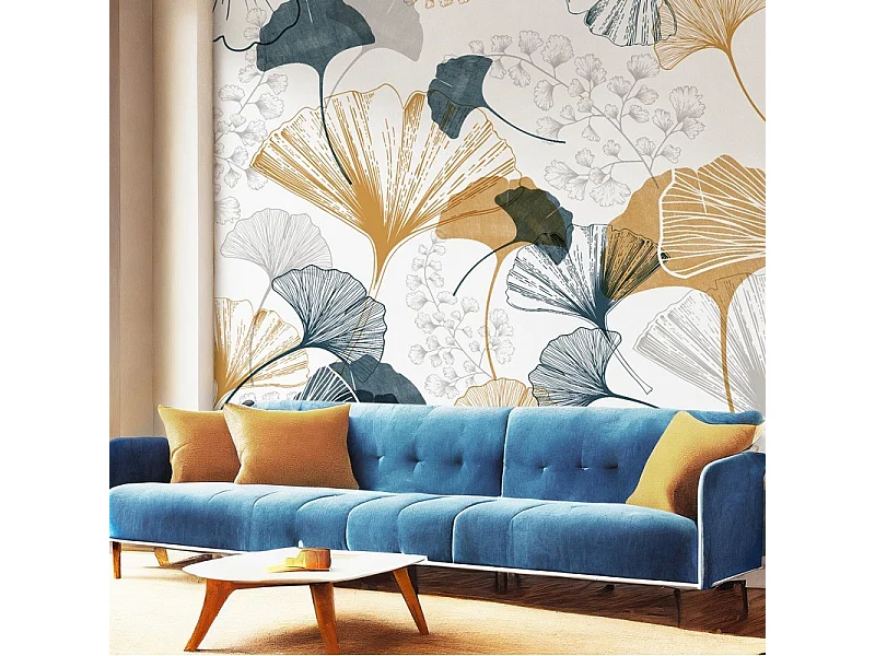 Papier peint panoramique - Gingko - Multicolore - intissé : 150g/m² - 5 lés : 240x270cm