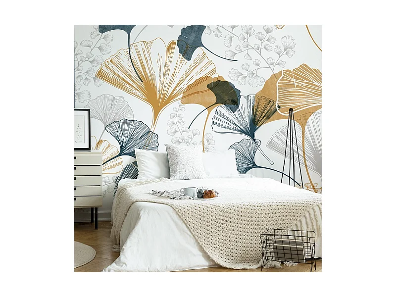 Papier peint panoramique - Gingko - Multicolore - intissé : 150g/m² - 5 lés : 240x270cm