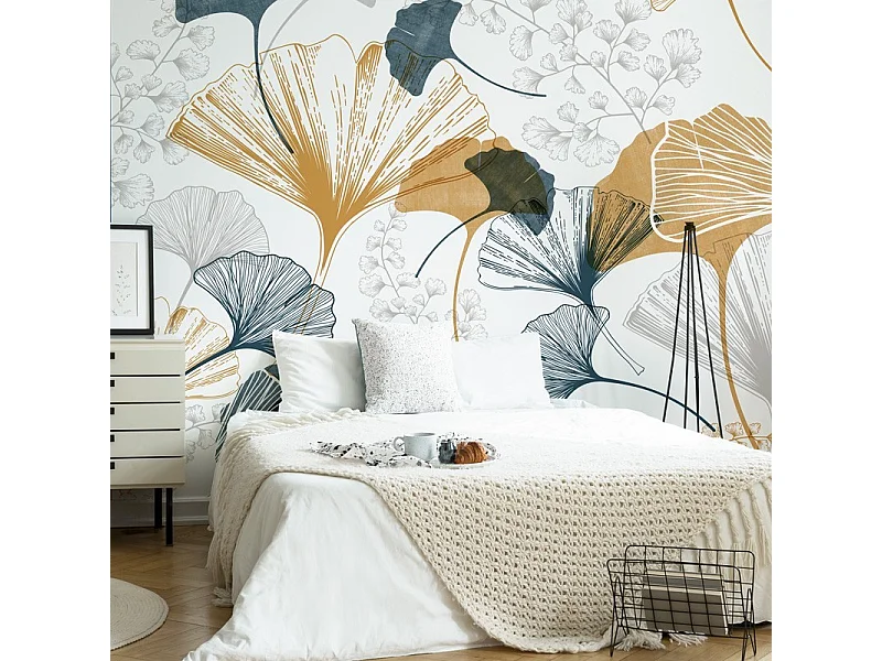 Papier peint panoramique - Gingko - Multicolore - intissé : 150g/m² - 5 lés : 240x270cm