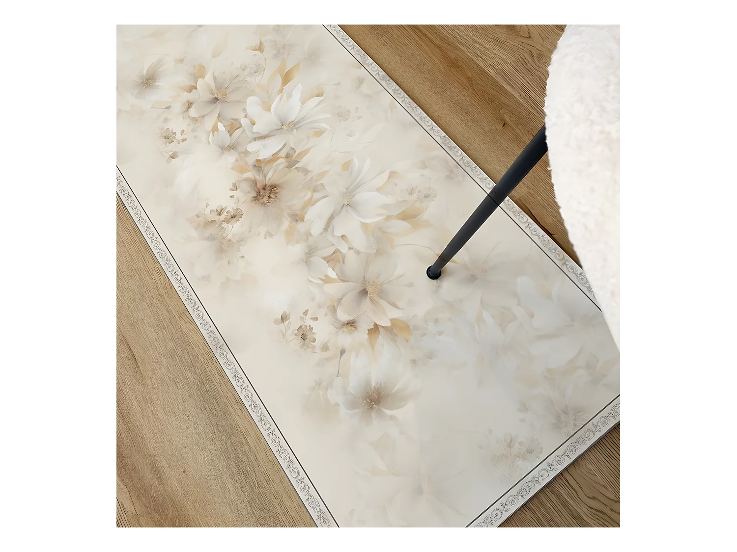 Tapis Vinyle Large l120xH200cm - Floral Crème - Vinyle