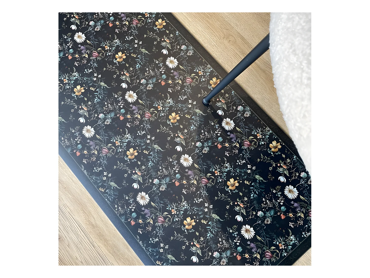 Tapis Vinyle Large l120xH200cm - Floral Noir - Vinyle