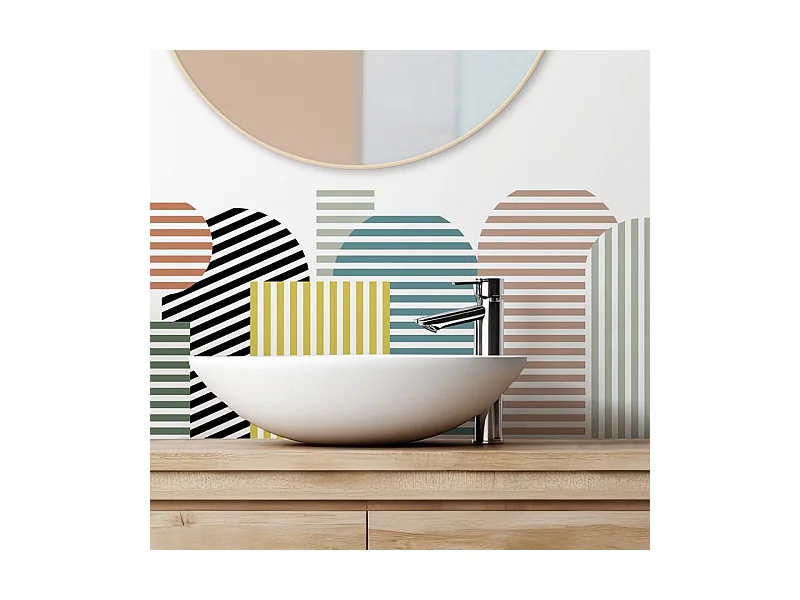 Crédence adhésive pour salle de bain en PVC design bleu 140x30 cm (en 2 bandeaux)